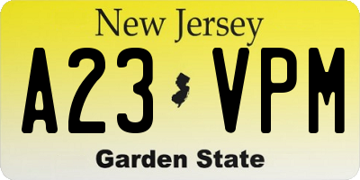 NJ license plate A23VPM