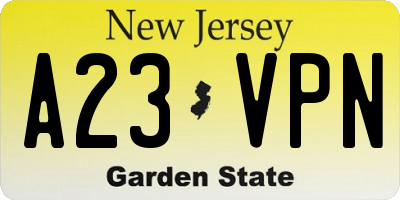 NJ license plate A23VPN