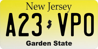 NJ license plate A23VPO