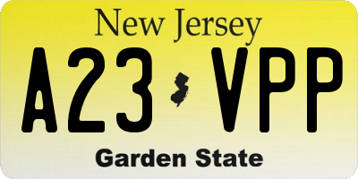 NJ license plate A23VPP