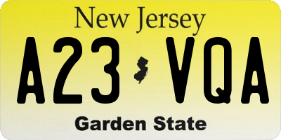 NJ license plate A23VQA