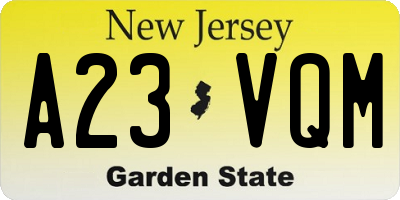 NJ license plate A23VQM
