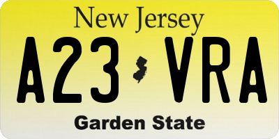 NJ license plate A23VRA