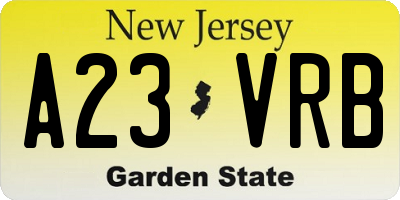 NJ license plate A23VRB