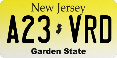 NJ license plate A23VRD