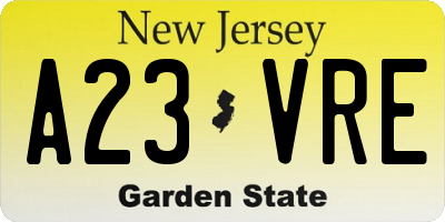 NJ license plate A23VRE