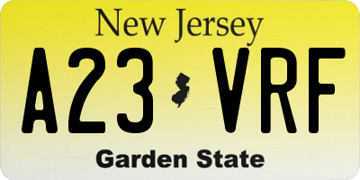 NJ license plate A23VRF