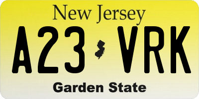 NJ license plate A23VRK