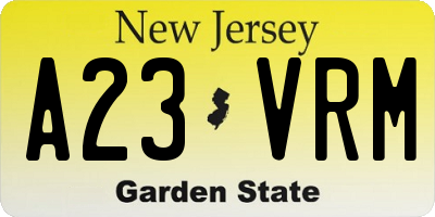 NJ license plate A23VRM