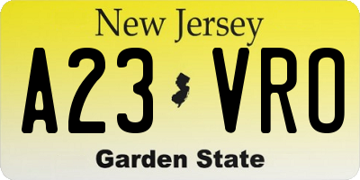 NJ license plate A23VRO