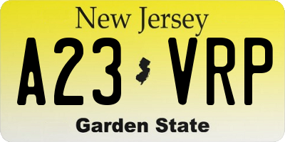 NJ license plate A23VRP