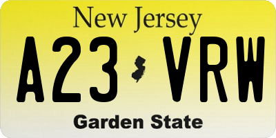 NJ license plate A23VRW