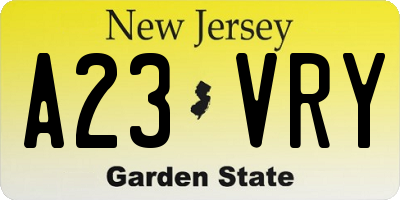 NJ license plate A23VRY