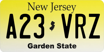 NJ license plate A23VRZ