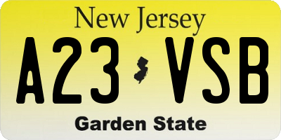 NJ license plate A23VSB