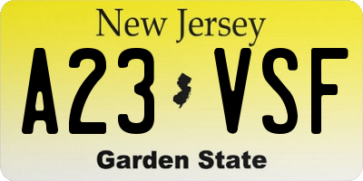 NJ license plate A23VSF