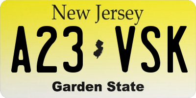 NJ license plate A23VSK
