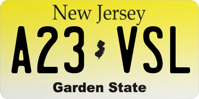 NJ license plate A23VSL