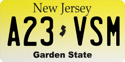 NJ license plate A23VSM