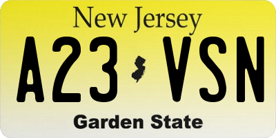 NJ license plate A23VSN