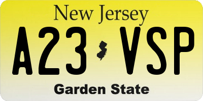 NJ license plate A23VSP