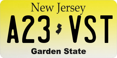 NJ license plate A23VST