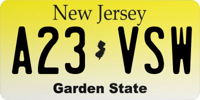NJ license plate A23VSW