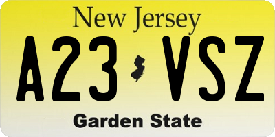 NJ license plate A23VSZ