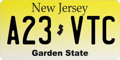NJ license plate A23VTC