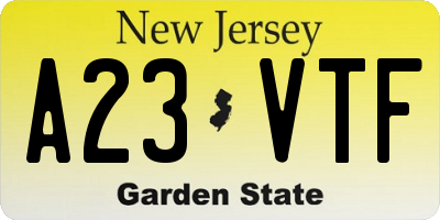NJ license plate A23VTF