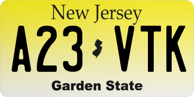 NJ license plate A23VTK