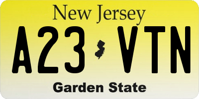 NJ license plate A23VTN