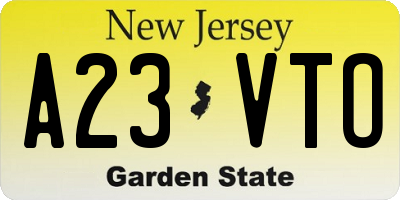 NJ license plate A23VTO