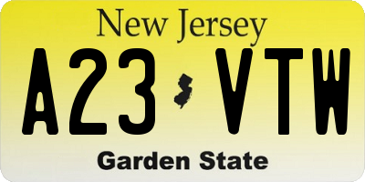 NJ license plate A23VTW