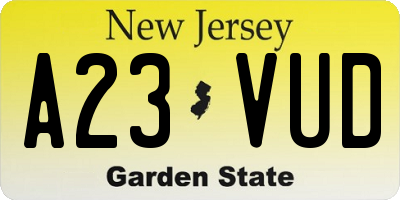 NJ license plate A23VUD