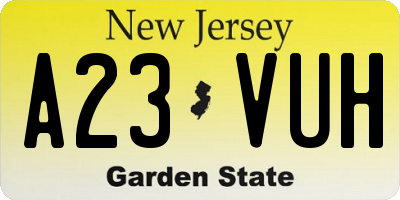 NJ license plate A23VUH