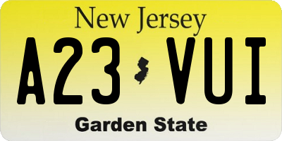 NJ license plate A23VUI