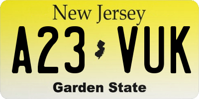 NJ license plate A23VUK