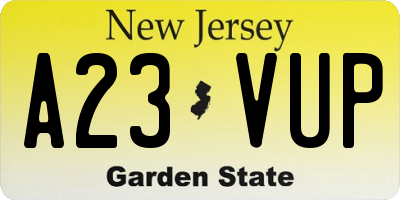 NJ license plate A23VUP