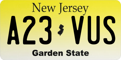 NJ license plate A23VUS