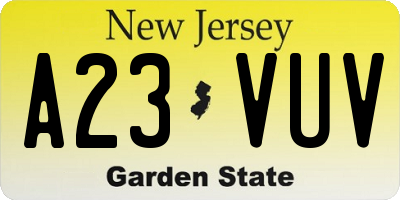 NJ license plate A23VUV