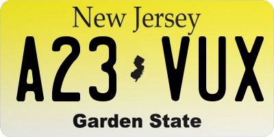 NJ license plate A23VUX