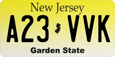 NJ license plate A23VVK