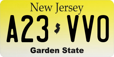 NJ license plate A23VVO