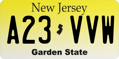 NJ license plate A23VVW