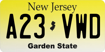 NJ license plate A23VWD