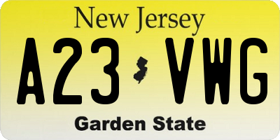 NJ license plate A23VWG
