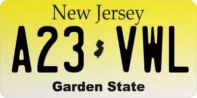 NJ license plate A23VWL