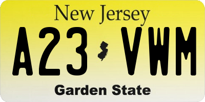 NJ license plate A23VWM