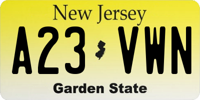NJ license plate A23VWN